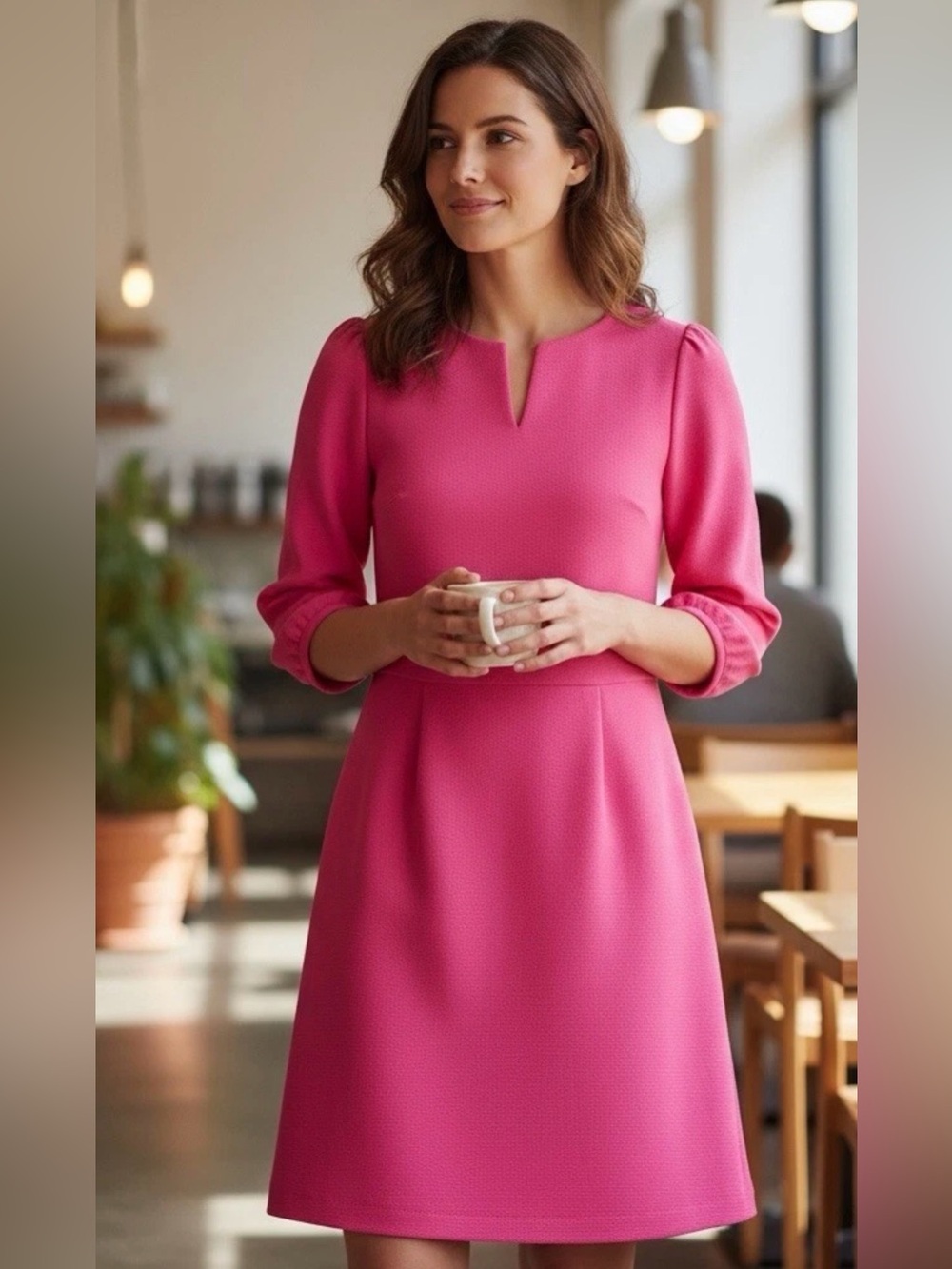 Ralph Lauren Black Label Deep Pink Ponte ALine Sheath Dress Career Wedding Sz 14